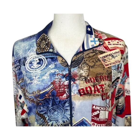 Chico's Nautical Traveler Multicolor Print Zip Front Long Sleeve Jacket Stretch - Picture 2 of 6
